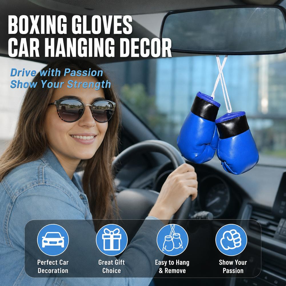ミニボクシンググローブ車のバックミラー吊り下げ飾りブルーレザ - Leather Driving Glove のレビューと価格