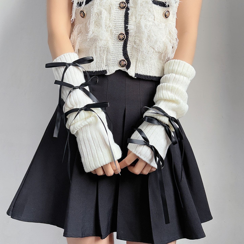 スイートリボンボウ付きニットの暖かい指なし手袋、スタイリッシ - Fingerless Glove Knit のレビューと価格