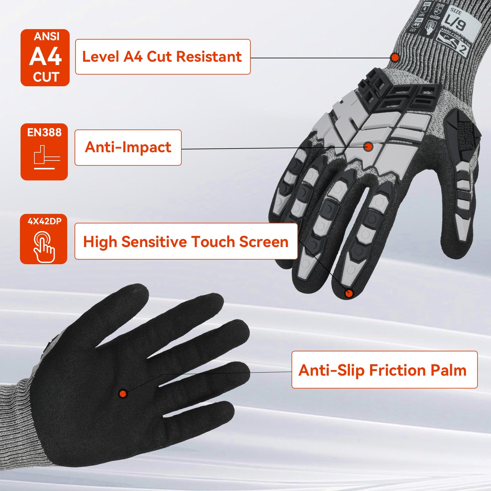 耐衝撃性と耐切創性を備えたナックル保護機能付き作業用手袋 - Work Glove Impact のレビューと価格